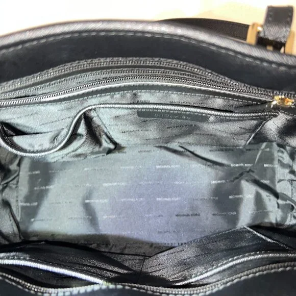 Authentic Michael Kors Jet Set Travel Saffiano Leather Top-Zip Tote Bag Black - Picture 13 of 15